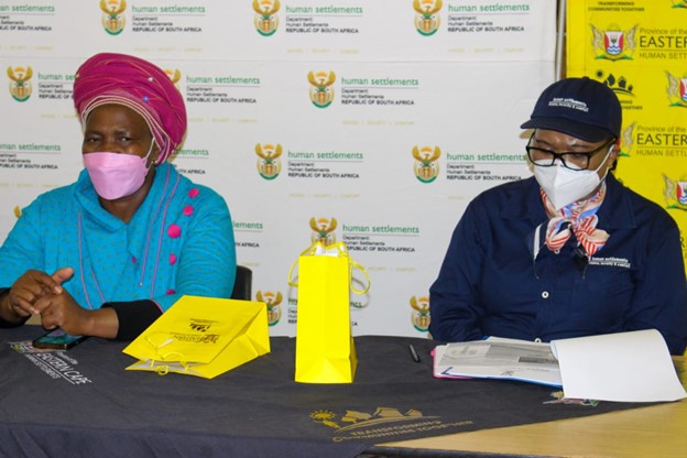 Deputy Minister Pam Tshwete and MEC Nonceba Kontsiwe having a political briefing in Dimbaza township before a house hand over to a destitute family