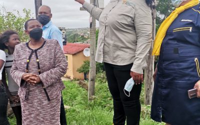 Minister of Human Settlements Mmamoloko Kubayi and Deputy Minister Pam Tshwete visiting the occupants who were placed in halls temporarily with the aim of moving them to better temporal structures that cater to their privacy needs in the Eastern Cape’s Buffalo City Metropolitan Municipality.